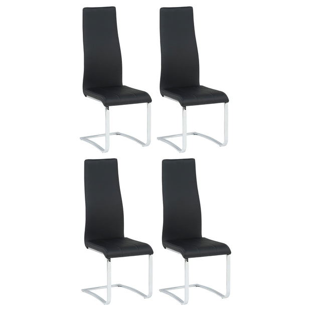 Chrome & Black Leatherette High-Back Dining Chair (Set of 4)