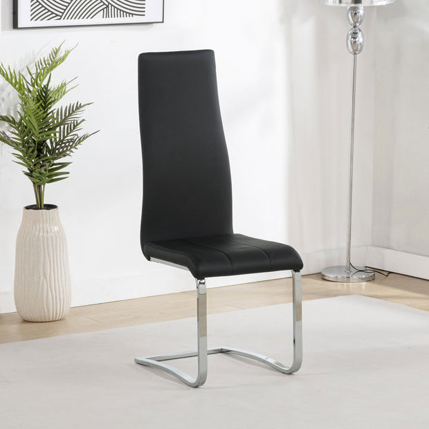 Chrome & Black Leatherette High-Back Dining Chair (Set of 4)