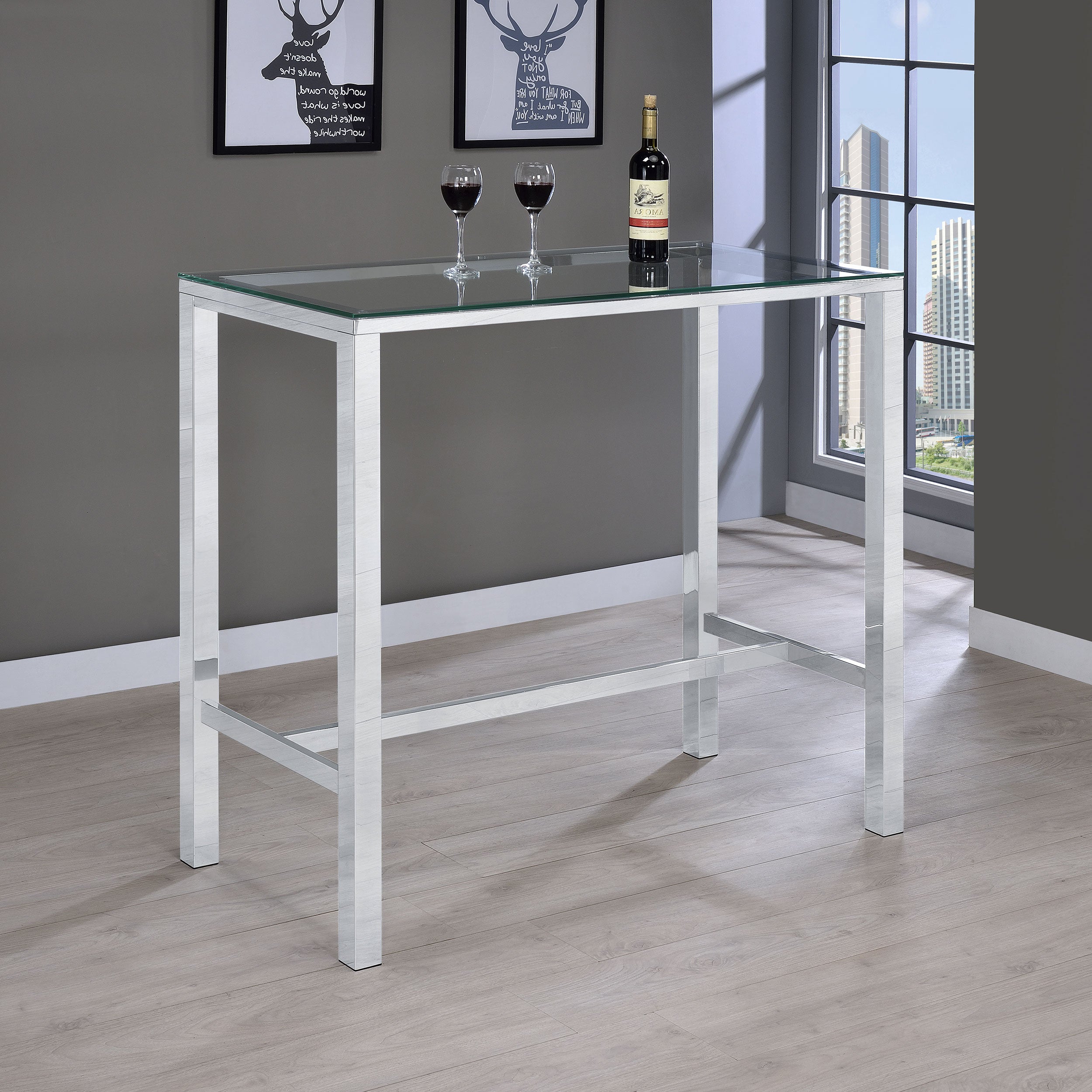 Modern Glass Top Bar Table with Chrome Frame