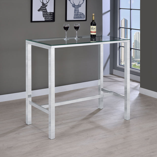 Modern Glass Top Bar Table with Chrome Frame