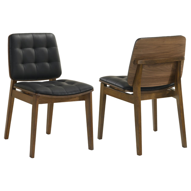 Modern Black Leatherette & Walnut Dining Chair Set