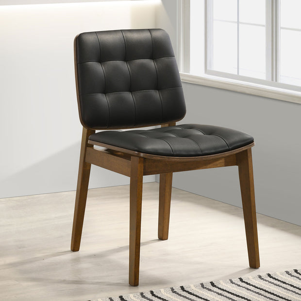 Modern Black Leatherette & Walnut Dining Chair Set