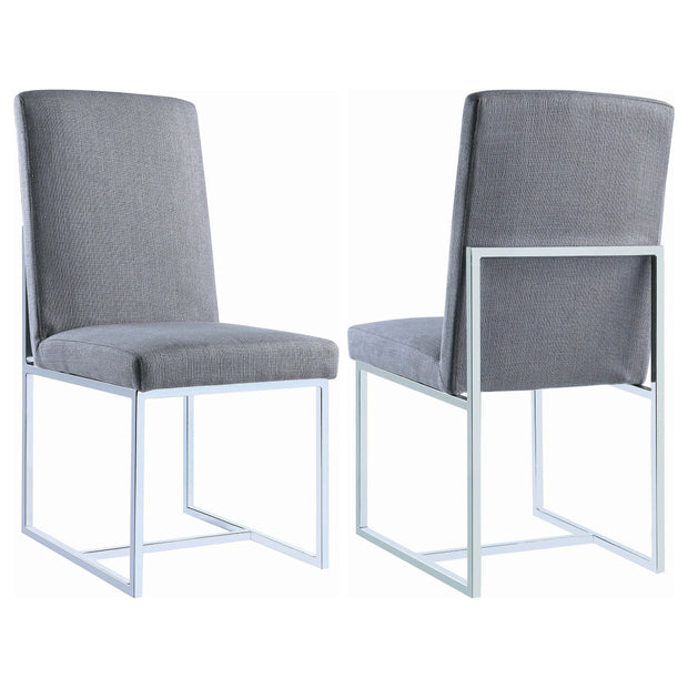 Contemporary Gray Fabric & Chrome Dining Chair Set