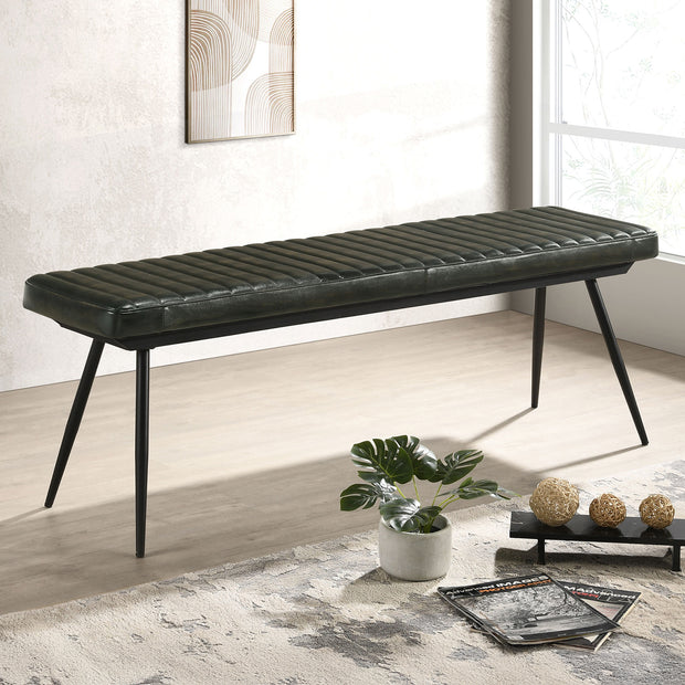Black Bench In Goat Leather Upholstery