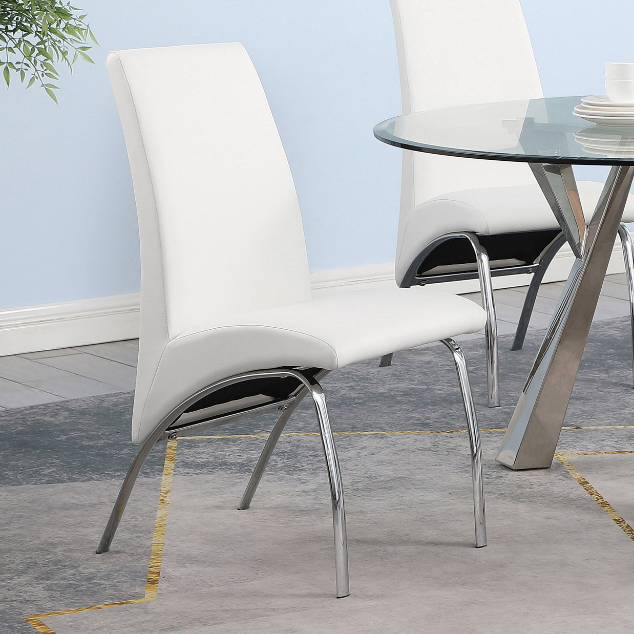Modern White Faux Leather Dining Chair Set