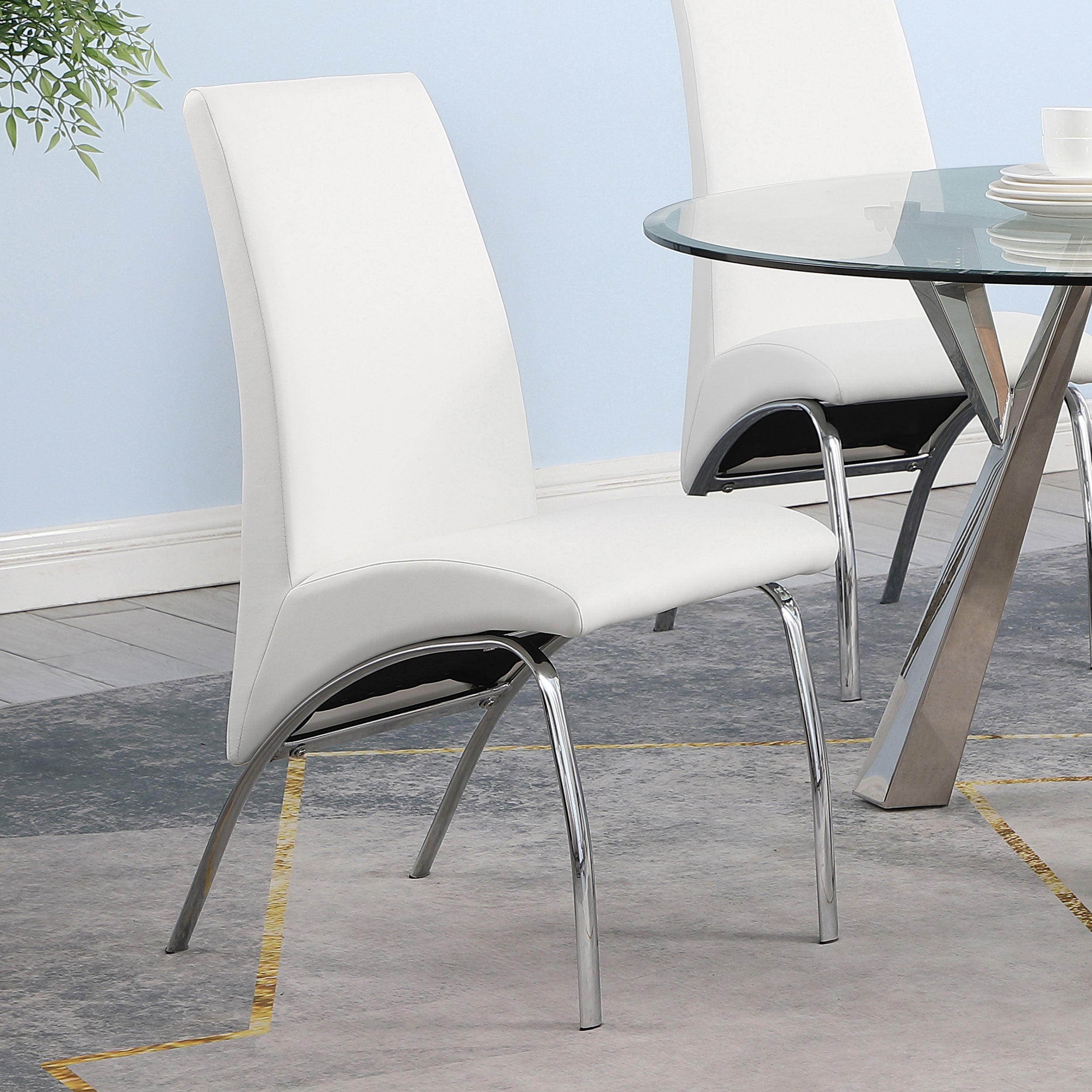 Modern White Faux Leather Dining Chair Set