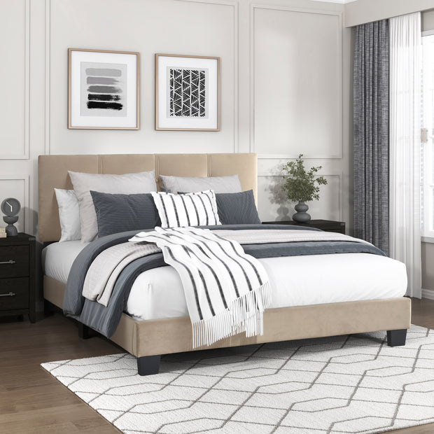 Velvet Upholstered Full Bed Frame with Button-Tufted Headboard