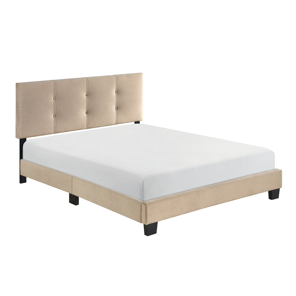 Velvet Upholstered Full Bed Frame with Button-Tufted Headboard