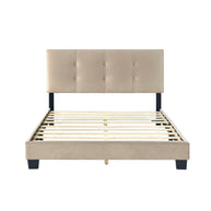 Velvet Upholstered Full Bed Frame with Button-Tufted Headboard