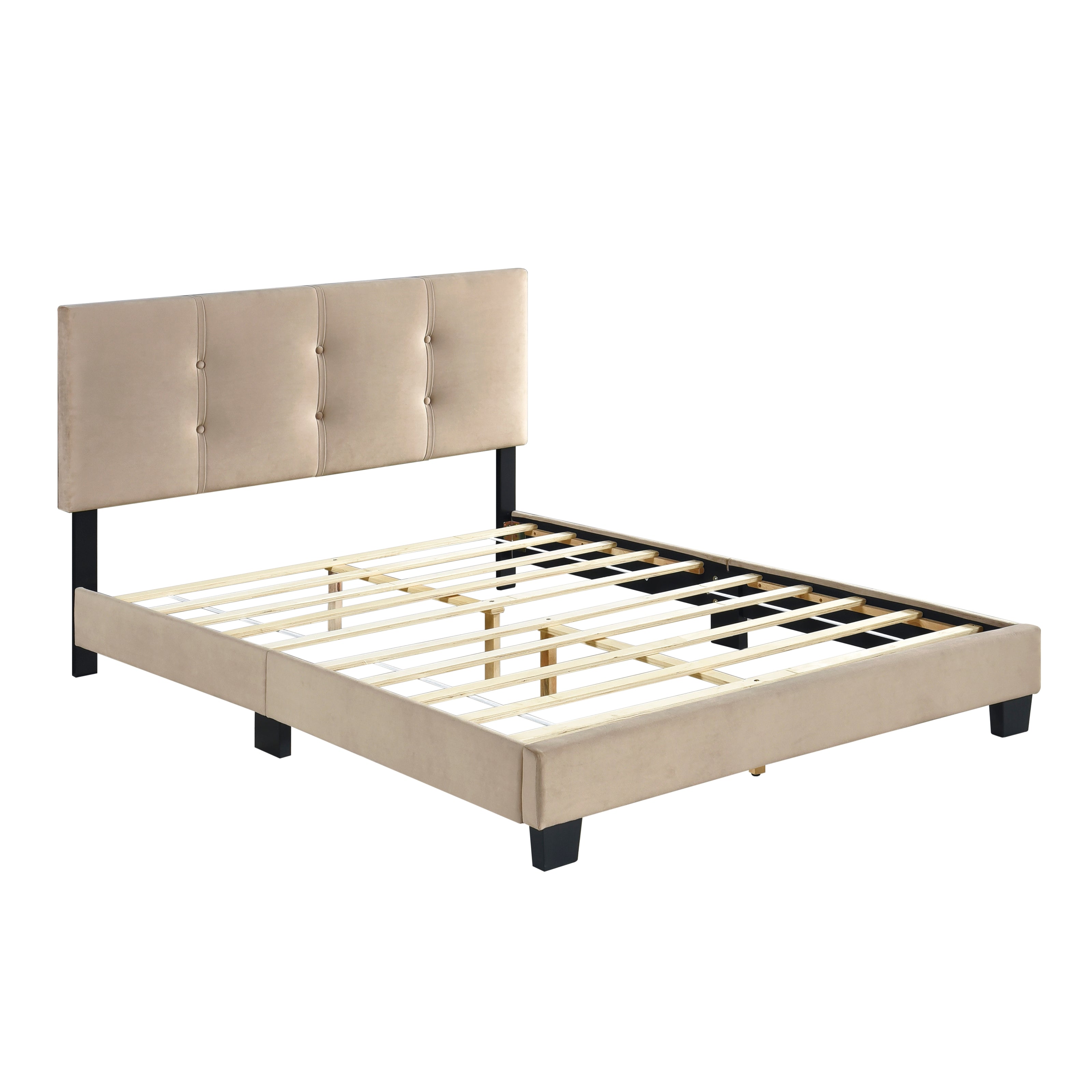 Velvet Upholstered Full Bed Frame with Button-Tufted Headboard