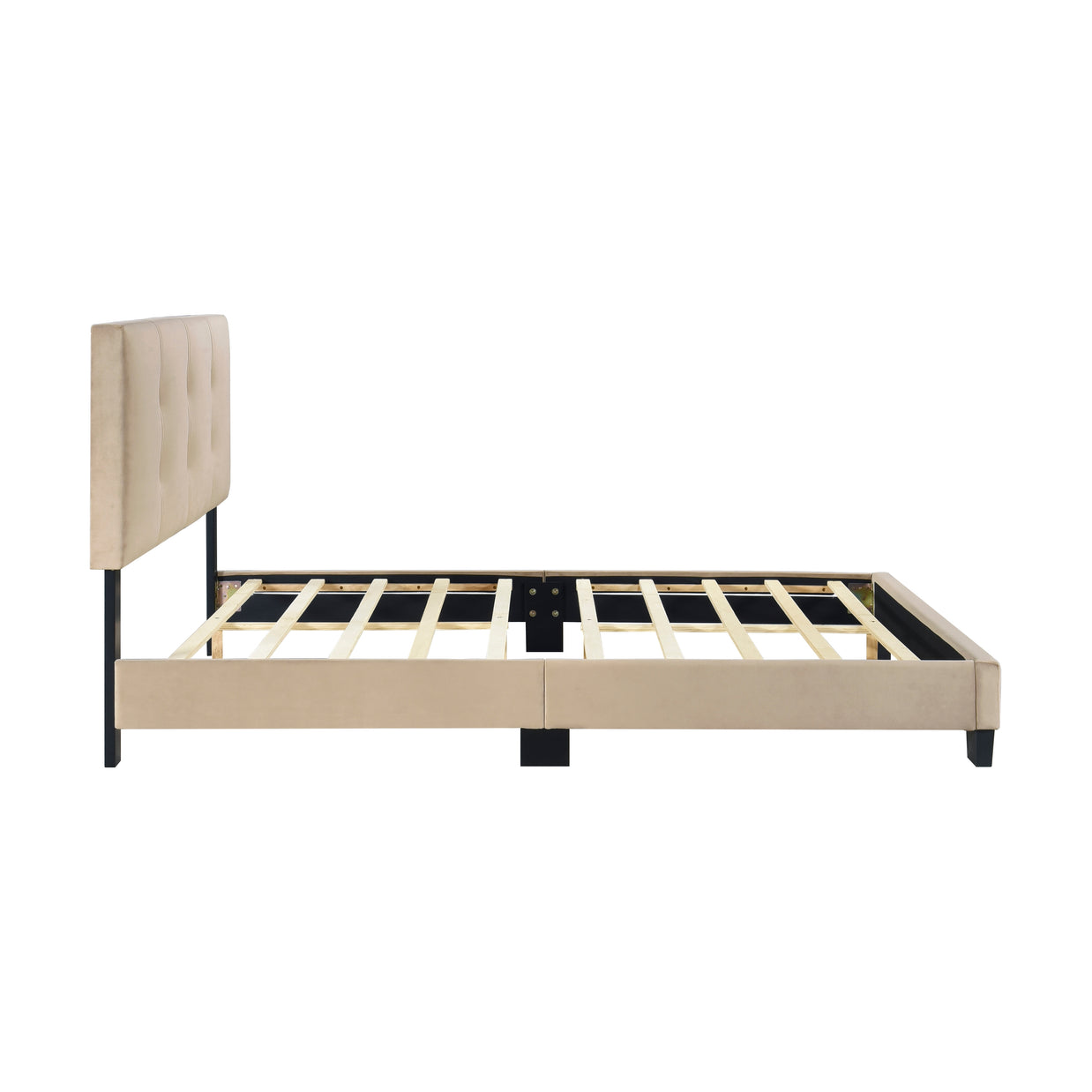 Velvet Upholstered Full Bed Frame with Button-Tufted Headboard