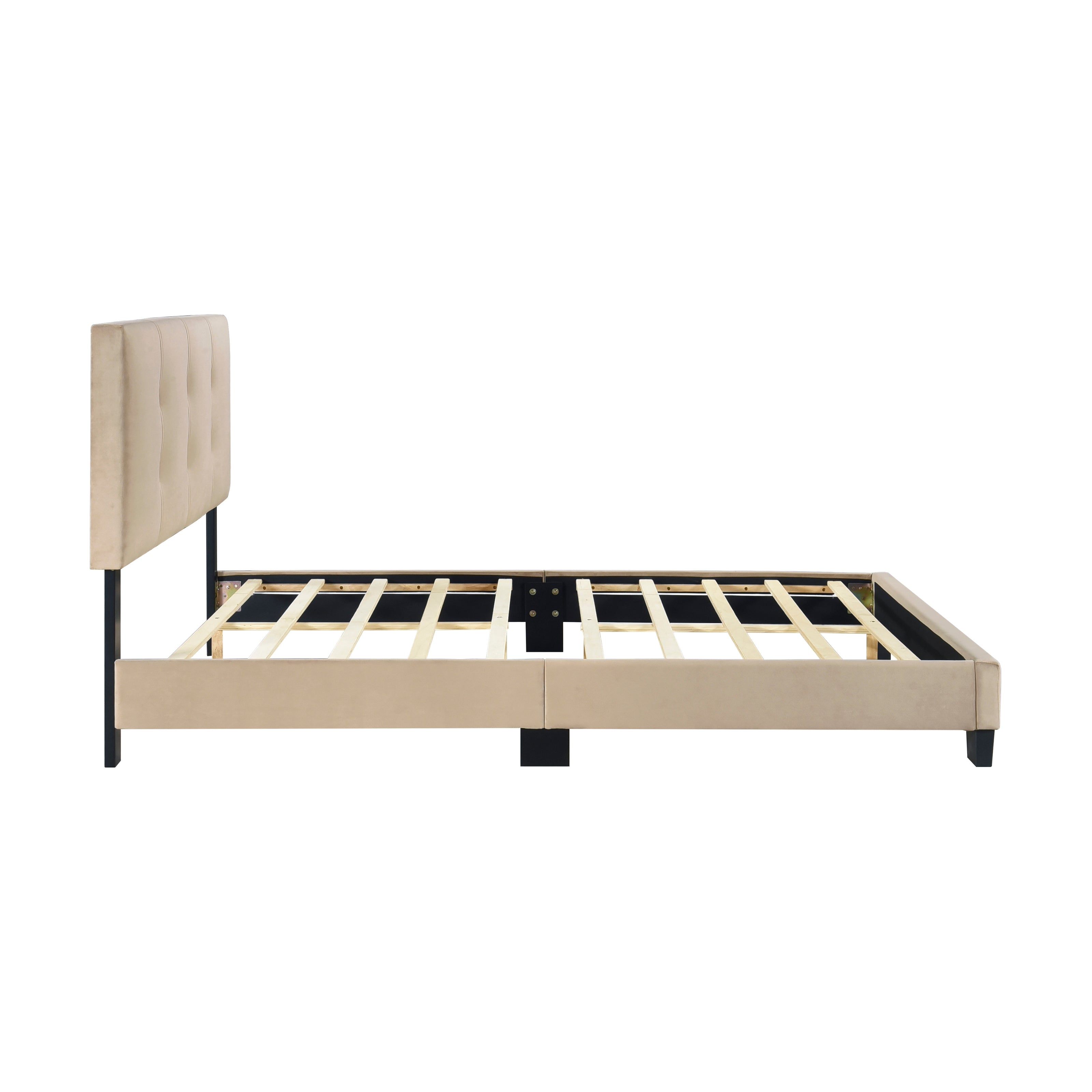 Velvet Upholstered Full Bed Frame with Button-Tufted Headboard