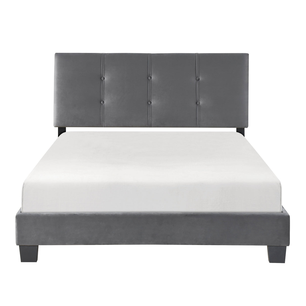 Gray Velvet Full Bed Frame with Button-Tufted Headboard