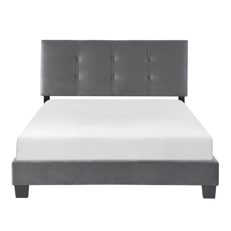Gray Velvet Full Bed Frame with Button-Tufted Headboard
