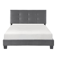 Gray Velvet Full Bed Frame with Button-Tufted Headboard