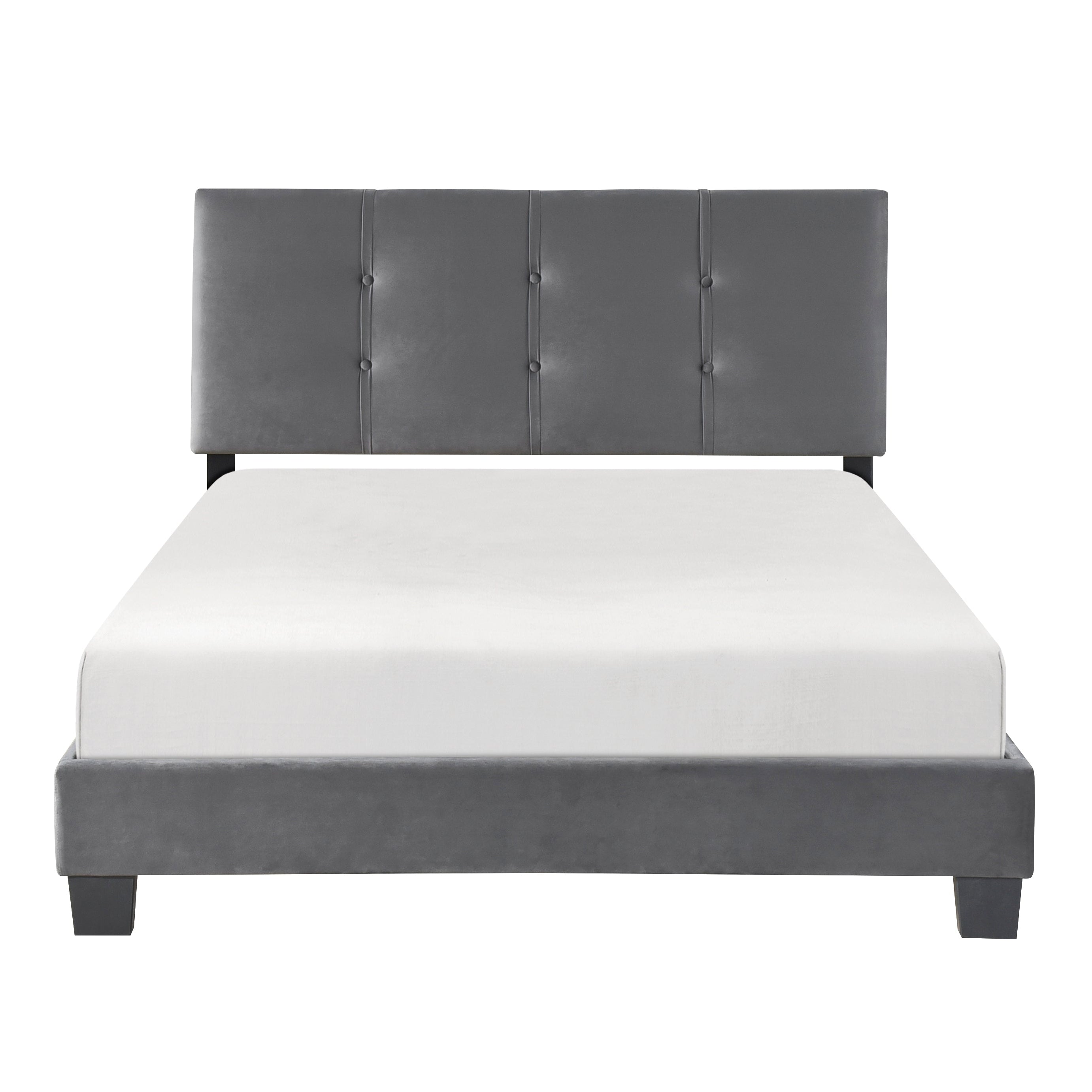 Gray Velvet Full Bed Frame with Button-Tufted Headboard