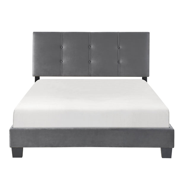 Gray Velvet Full Bed Frame with Button-Tufted Headboard