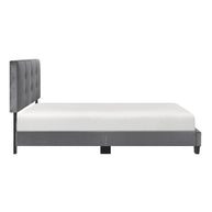 Gray Velvet Full Bed Frame with Button-Tufted Headboard