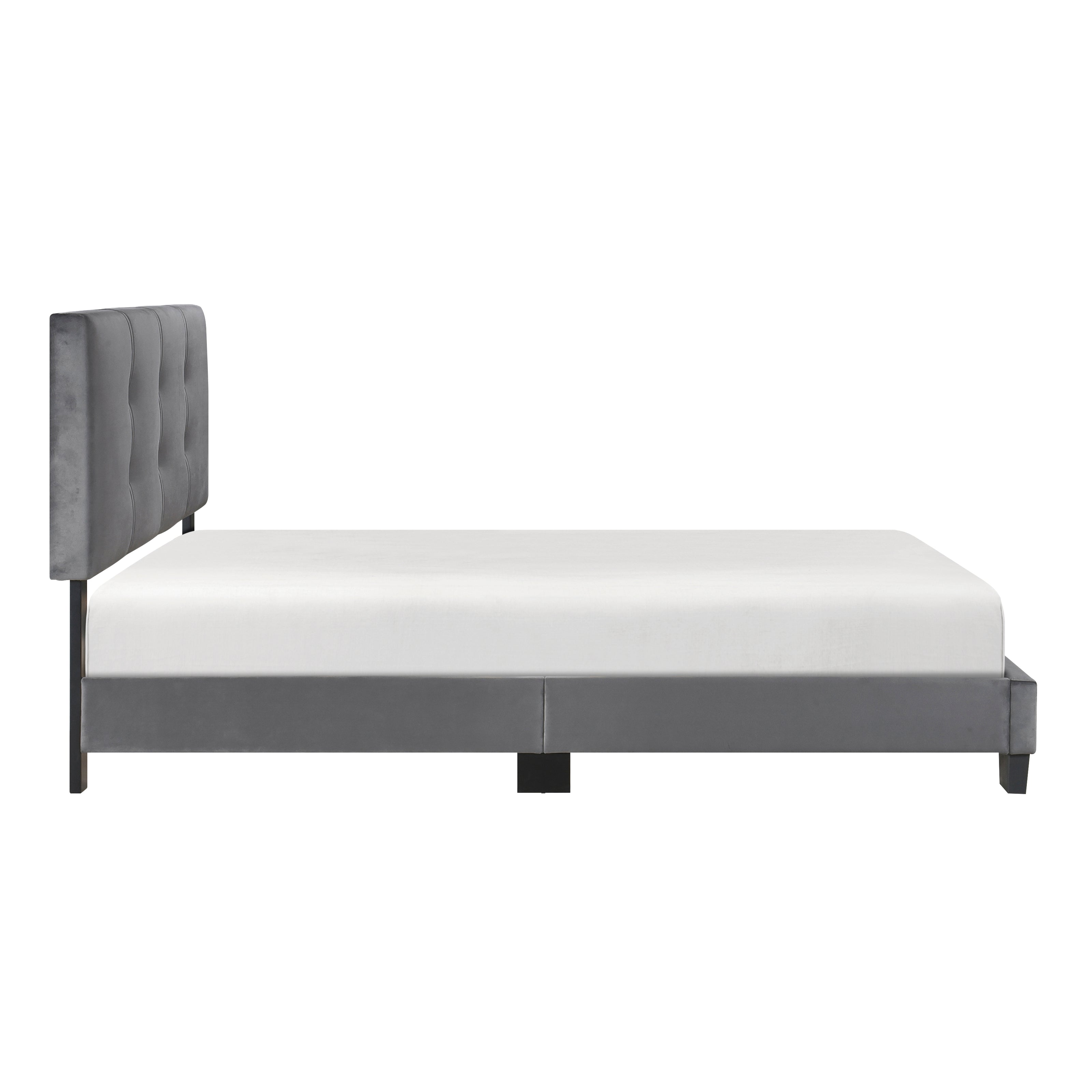 Gray Velvet Full Bed Frame with Button-Tufted Headboard