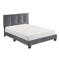 Gray Velvet Full Bed Frame with Button-Tufted Headboard