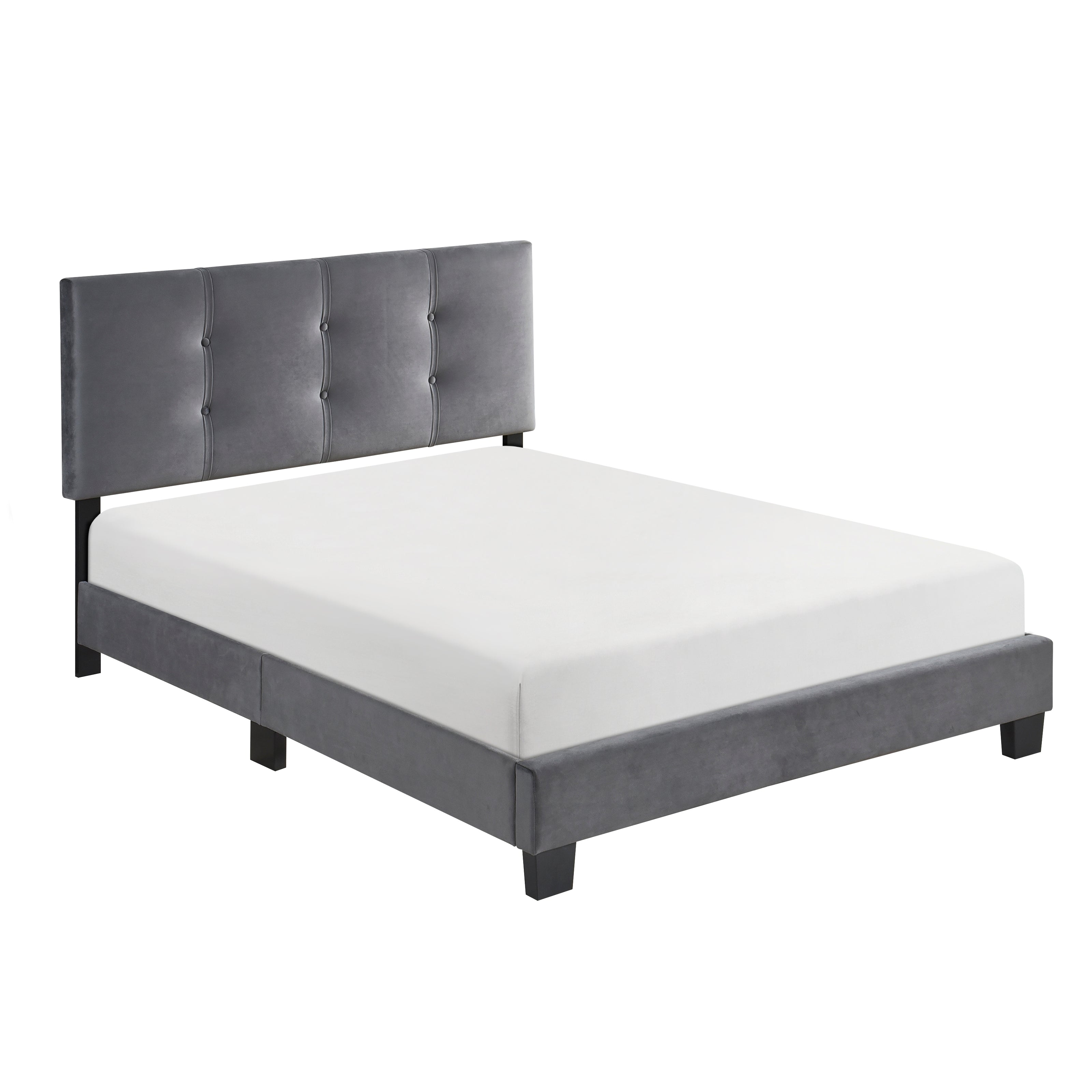 Gray Velvet Full Bed Frame with Button-Tufted Headboard