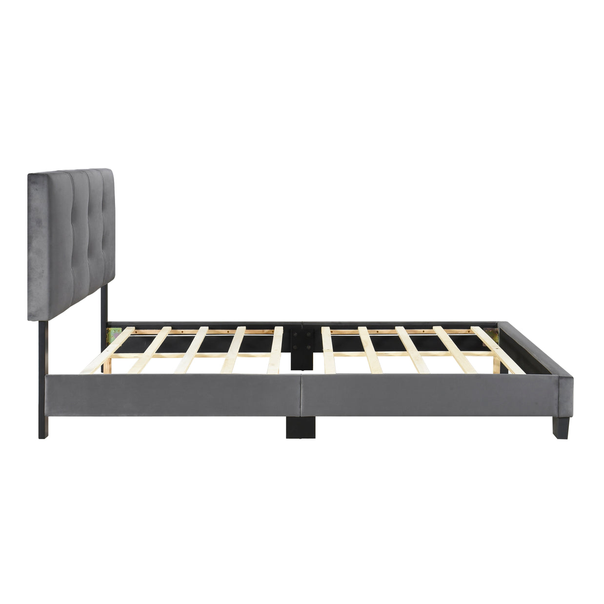 Gray Velvet Full Bed Frame with Button-Tufted Headboard