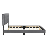 Gray Velvet Full Bed Frame with Button-Tufted Headboard