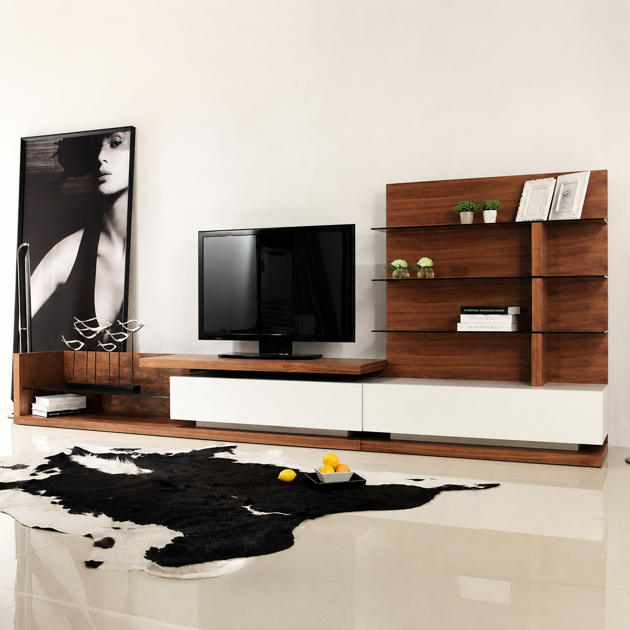 Modern Walnut & White TV Unit