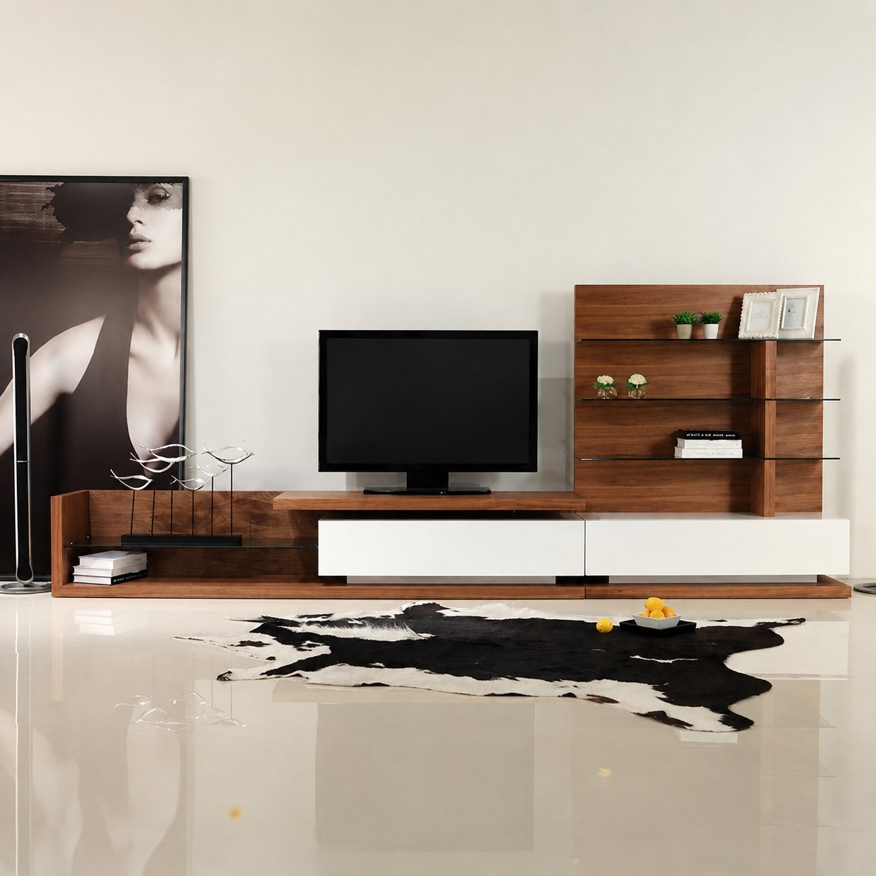 Modern Walnut & White TV Unit