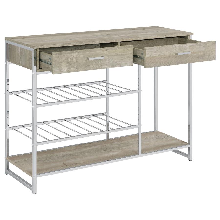 2-Drawer Home Bar Storage with Wine Rack Grey