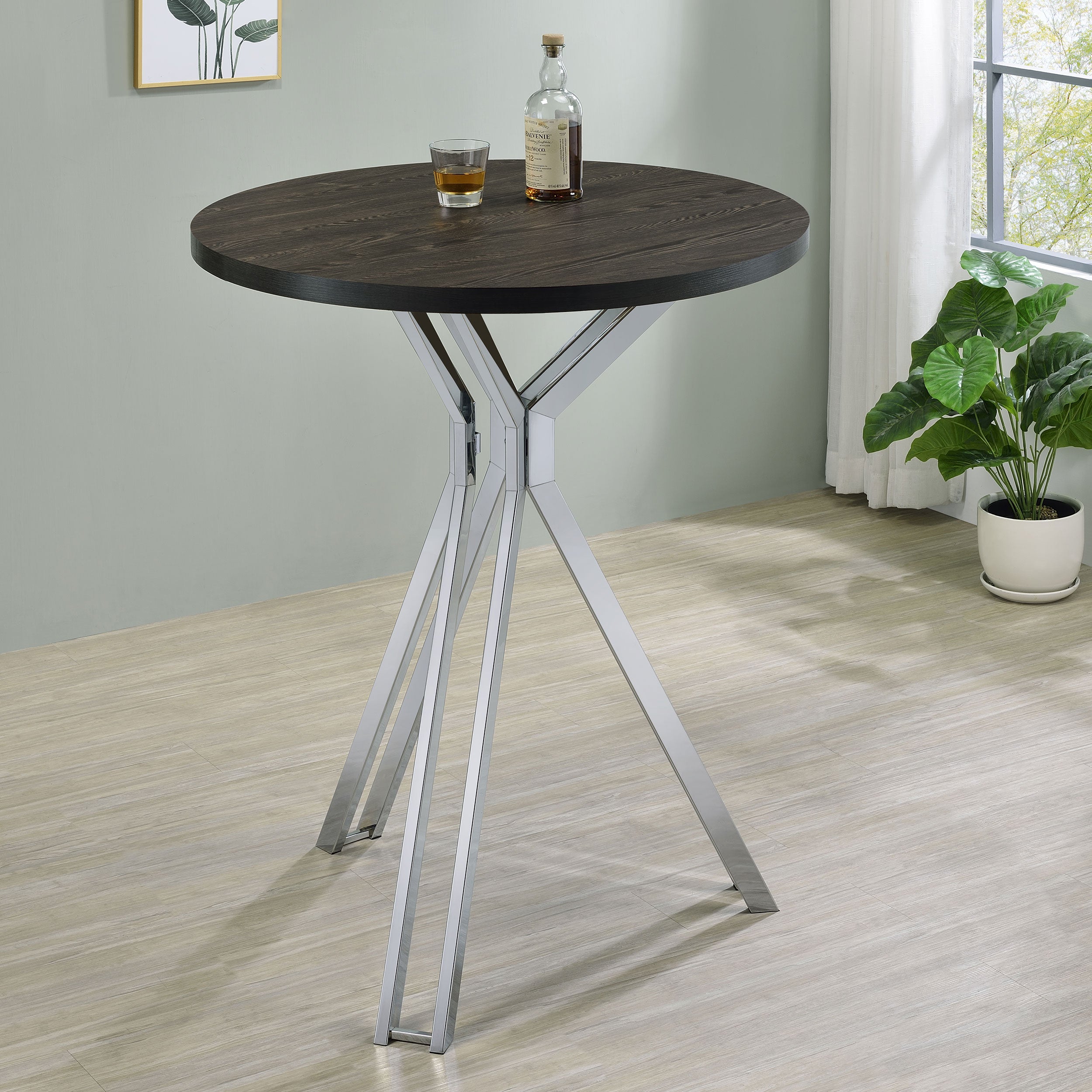 Round 35-Inch Pub Height Bistro Bar Table – Dark Oak