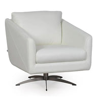 Italian Leather White Swivel Accent Chair with Metal Base