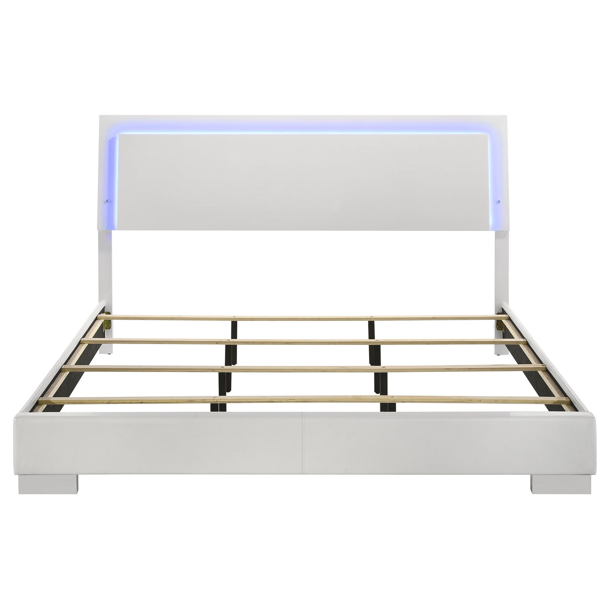 California King White Faux Leather LED Panel Bed
