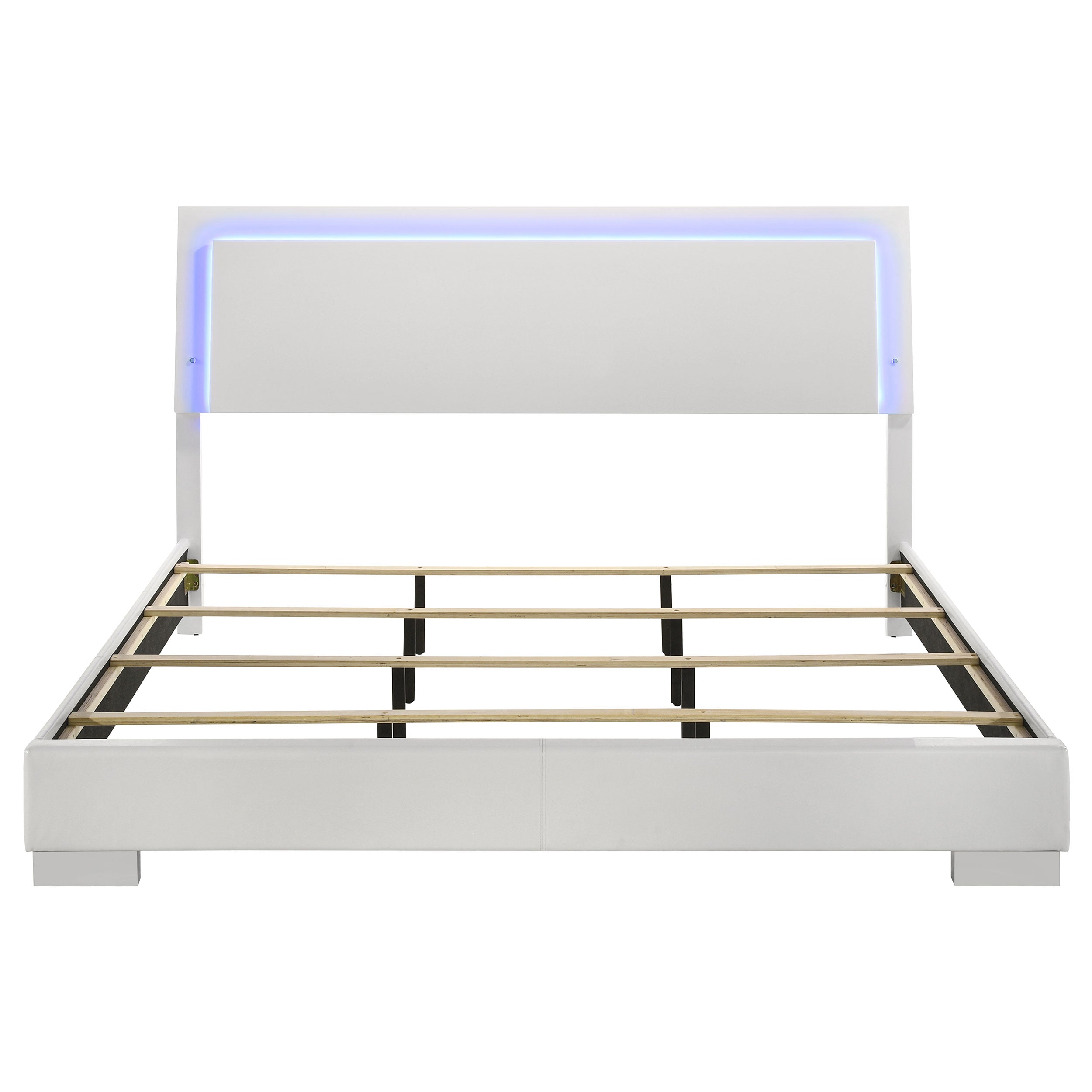 California King White Faux Leather LED Panel Bed