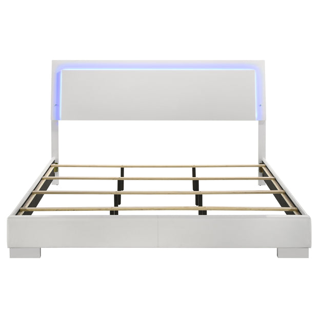 California King White Faux Leather LED Panel Bed