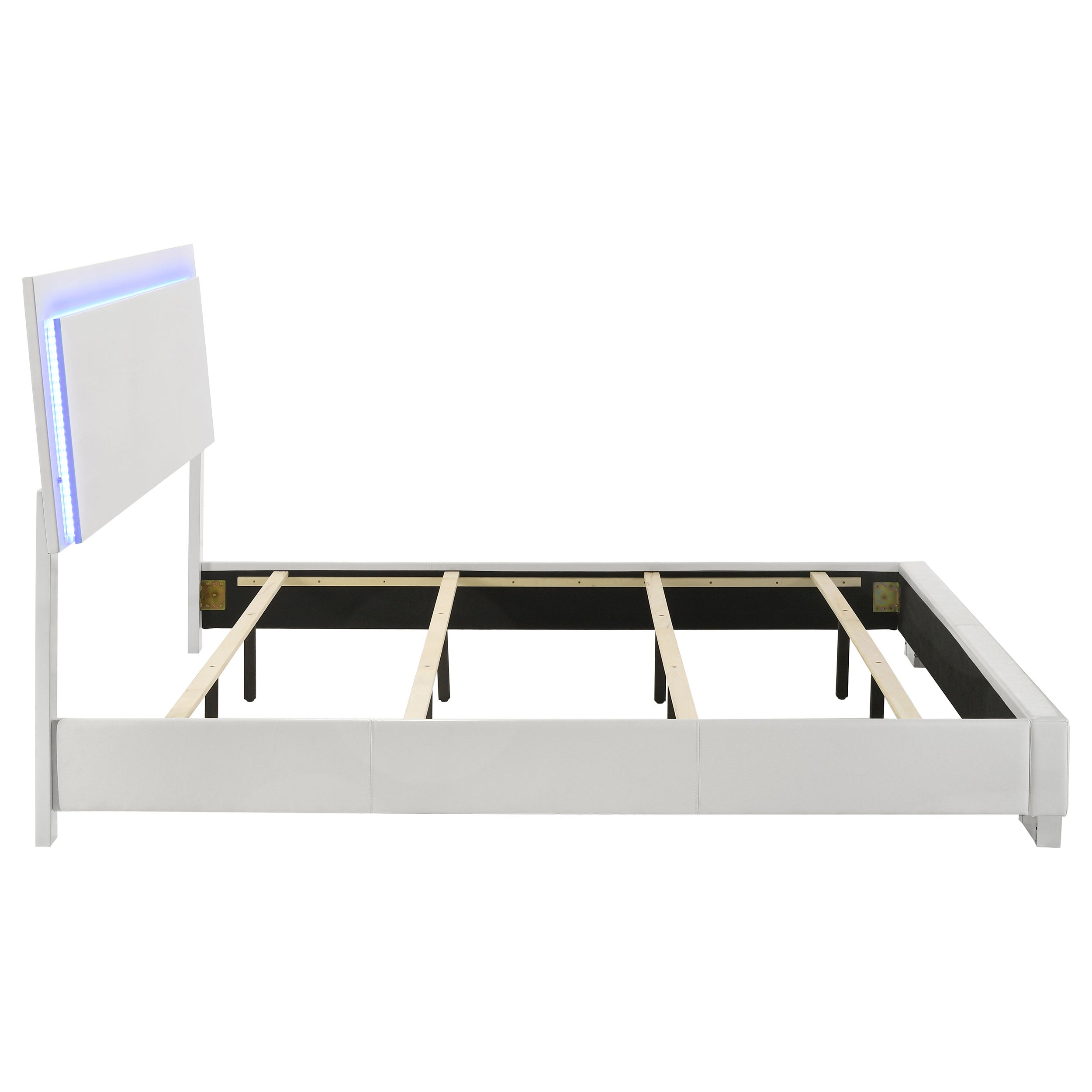 California King White Faux Leather LED Panel Bed