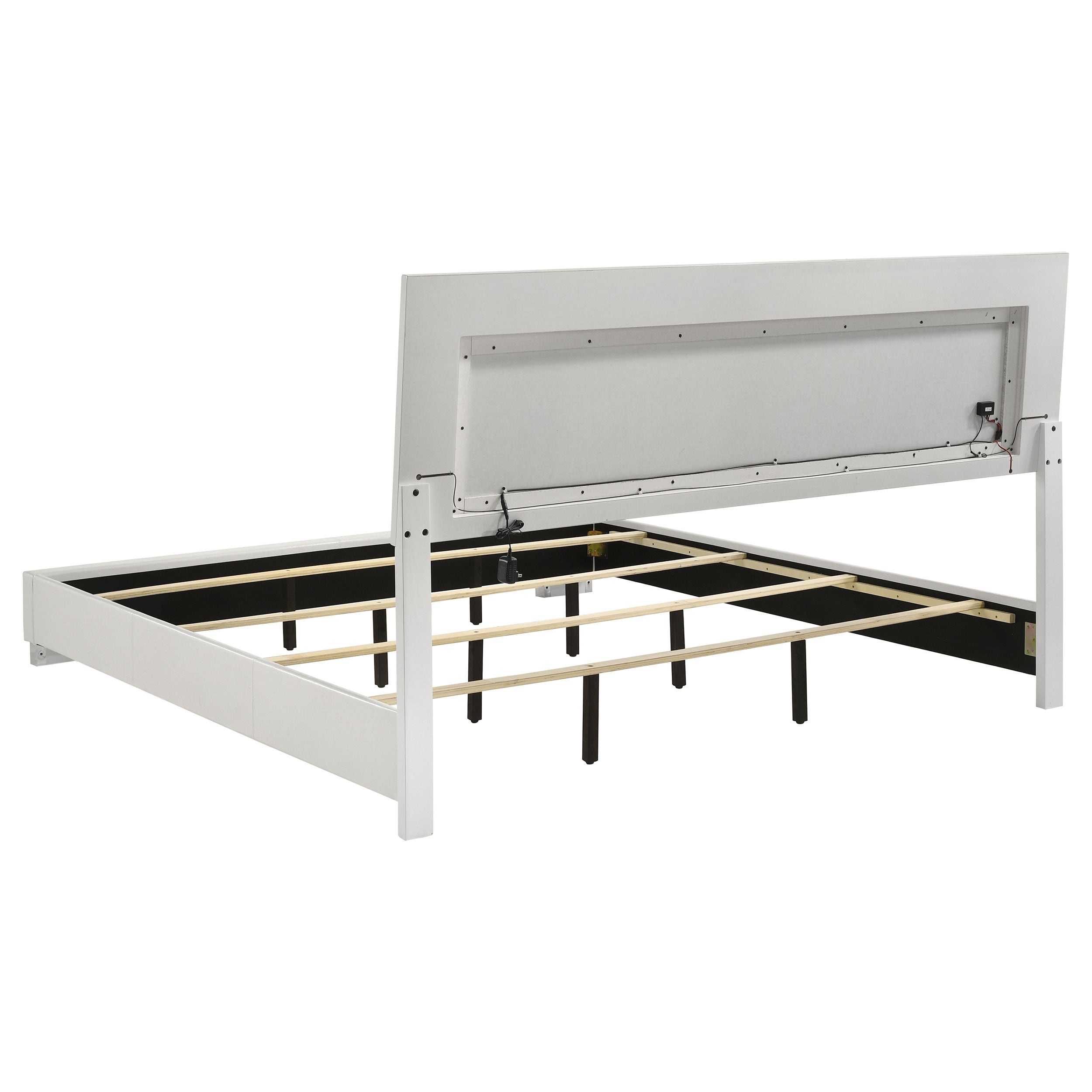 California King White Faux Leather LED Panel Bed