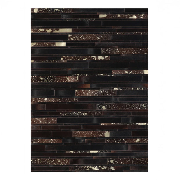 Patchwork With Gold Accents Cowhide Rug