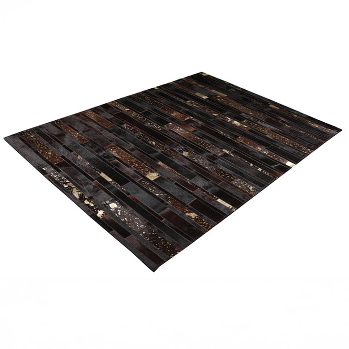 Patchwork With Gold Accents Cowhide Rug