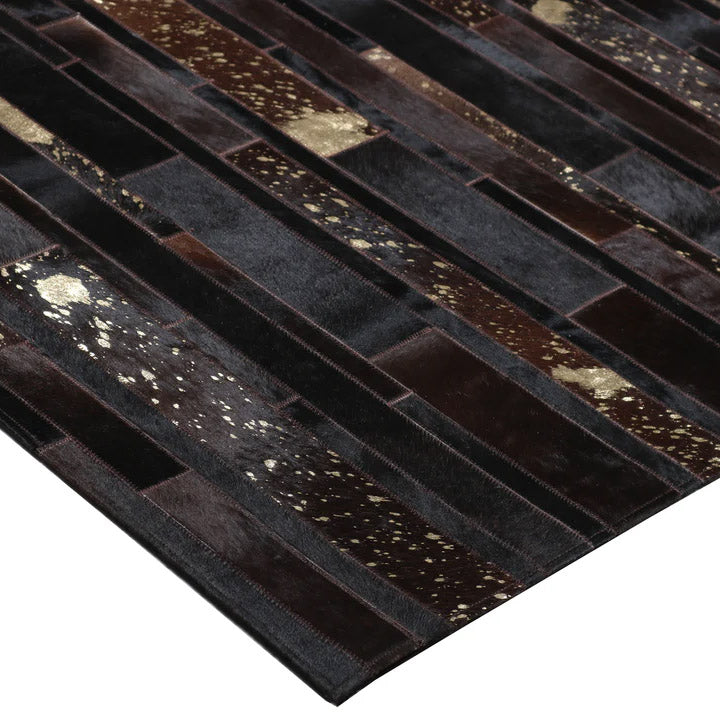 Patchwork With Gold Accents Cowhide Rug