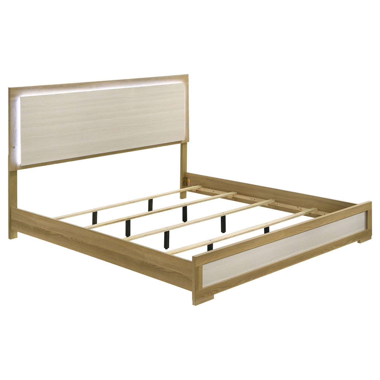 Modern LED 5 PC Bedroom Set in Natural Wood & White