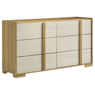 Modern LED 5 PC Bedroom Set in Natural Wood & White