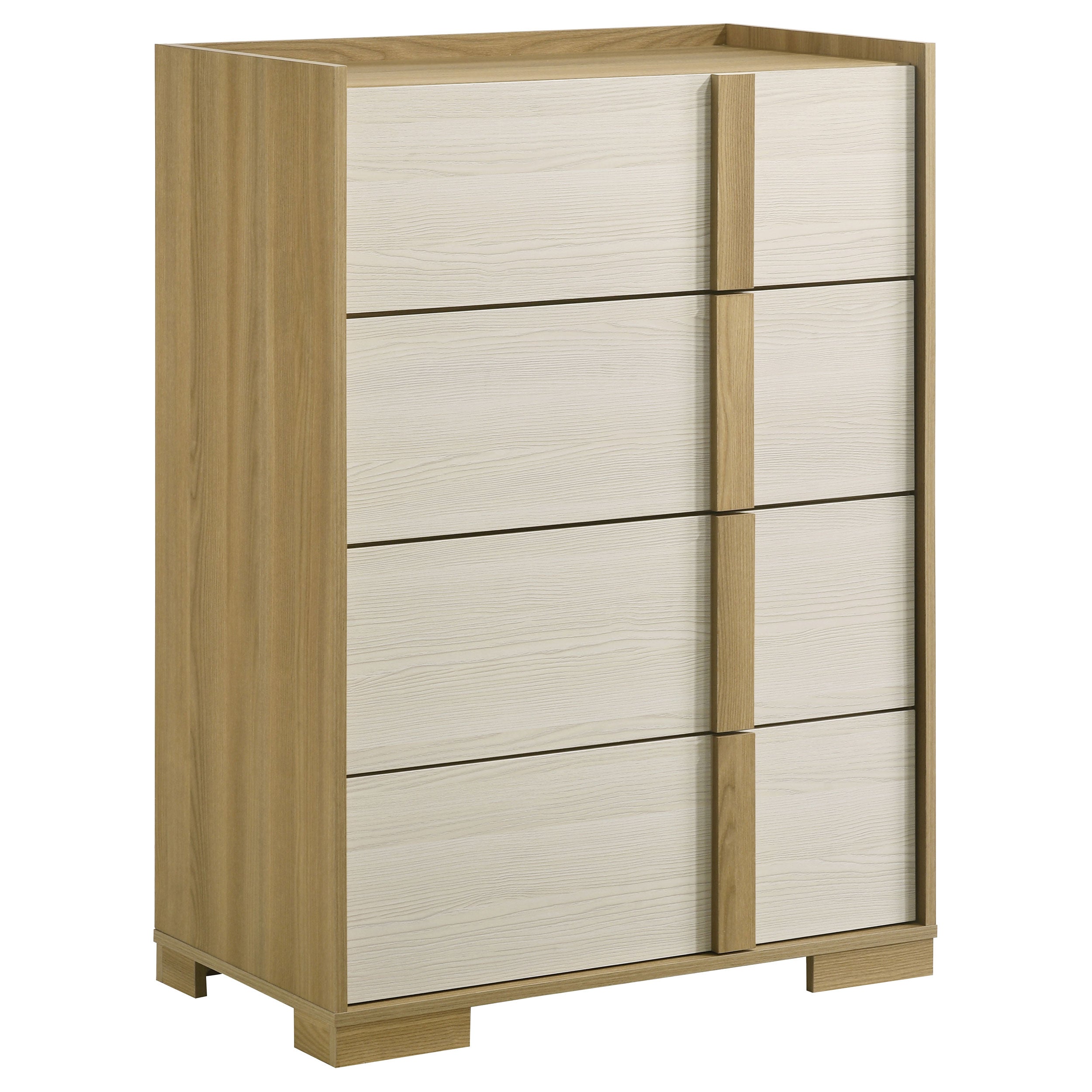 Modern LED 5 PC Bedroom Set in Natural Wood & White