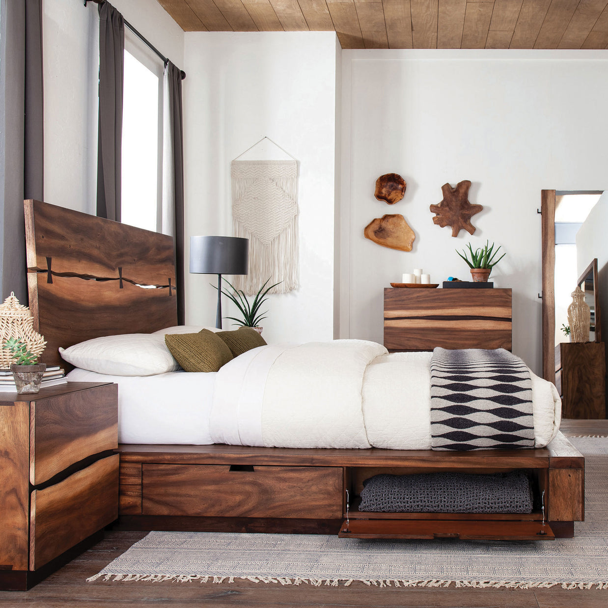 Live Edge Smokey Walnut Platform Bed