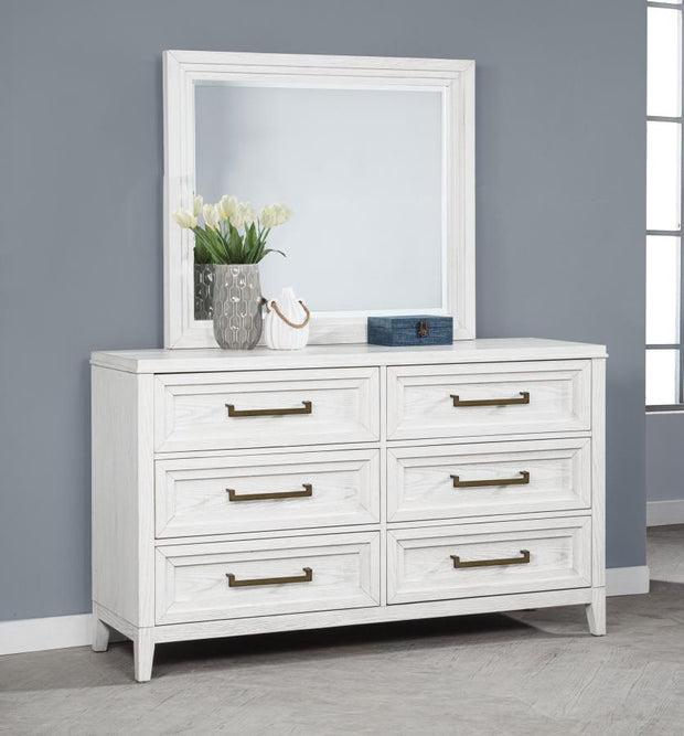 6-Drawer Dresser with Mirror Distressed White