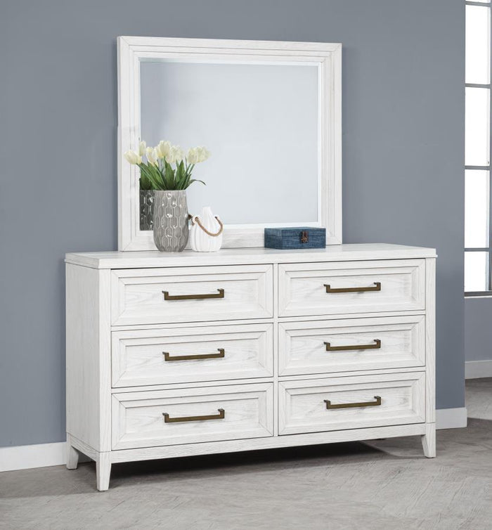 6-Drawer Dresser with Mirror Distressed White