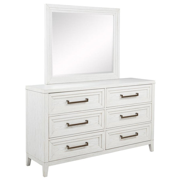 6-Drawer Dresser with Mirror Distressed White