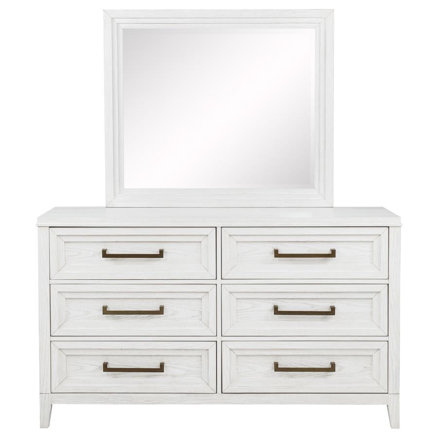 6-Drawer Dresser with Mirror Distressed White