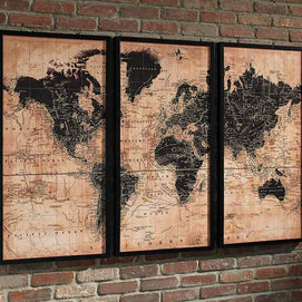3 PC World Map Wall Art