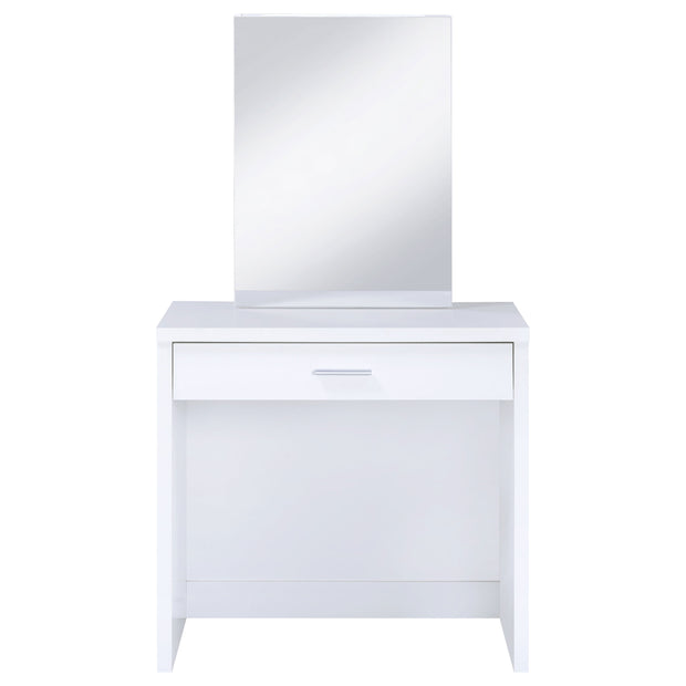Modern White Vanity Desk with Hidden Jewelry Storage & Upholstered Stool